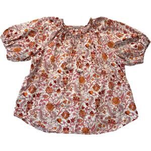 KNOX ROSE Cotton Peasant Blouse Top Women's Size XXL Orange Pink Red Floral